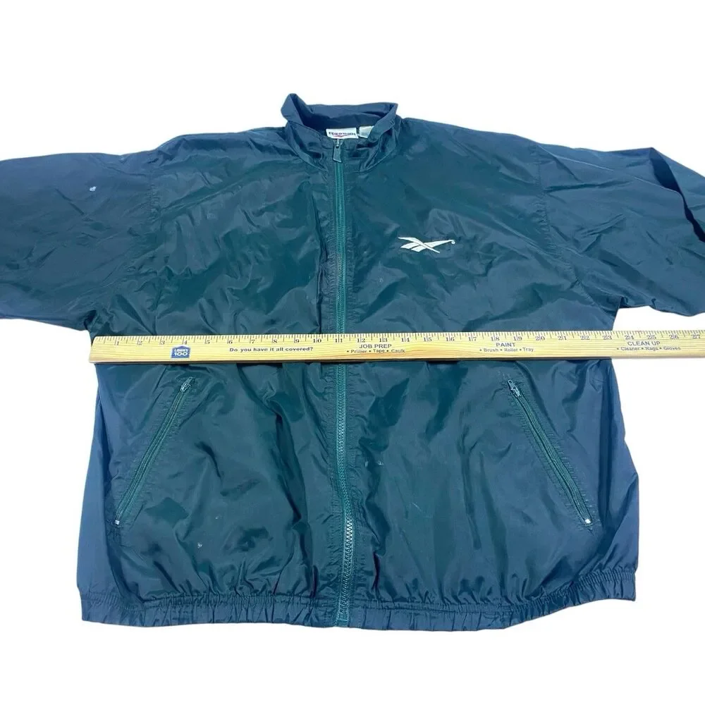 Vintage 90s Reebok Windbreaker Jacket Mens MED Green White Logo Full Zip Nylon